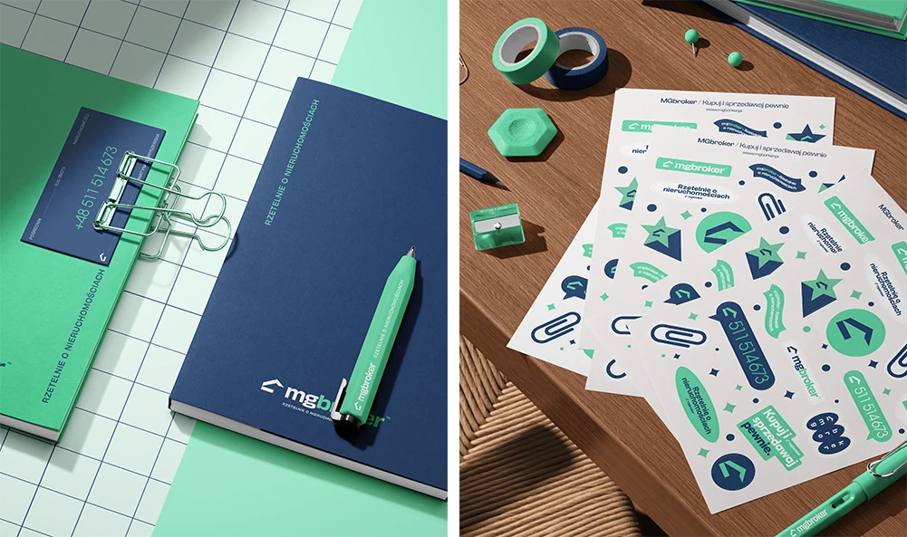 Branded planners, a sticker sheet and a glossy poster.